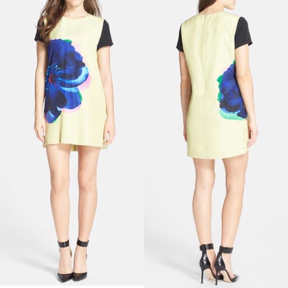 CECE Cynthia Steffe Yellow Kayte Floral Graphic Shift Mini Dress Size 12